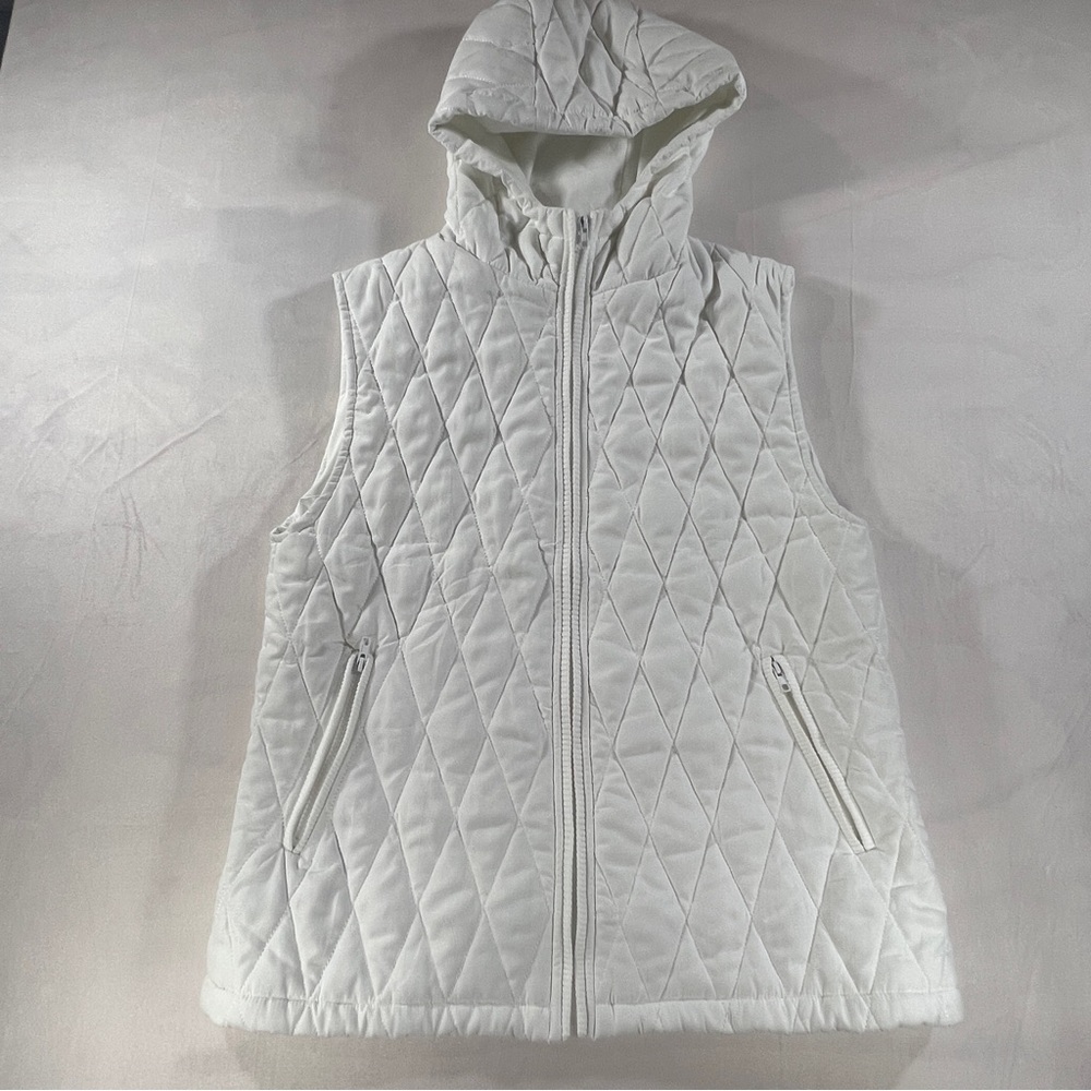 White Quilted Hooded Vest